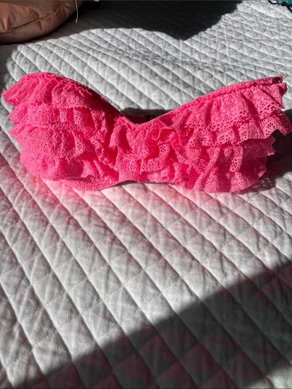 Juicy Couture Hot Pink Ruffled Bandeau Bikini Top